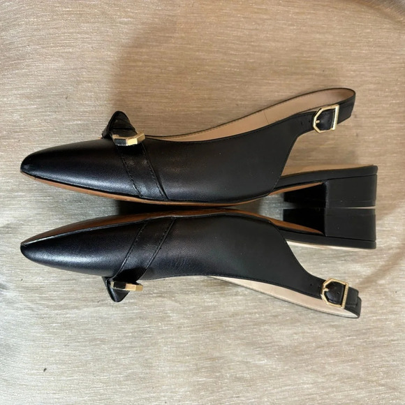 COLE HAAN Sz 6.5B Leather Flat Pointy Toe Knotted Bow w/ Metal Tips Slingbacks - Picture 10 of 11